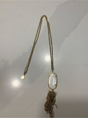 Kendra Scott Gold Chain Necklace with White Oval Pendant and Tassel
